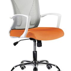 Кресло BRABIX "Wings MG-306", пластик белый, хром, сетка, серое/оранжевое, 532011 в Губкинском - gubkinskiy.mebel24.online | фото