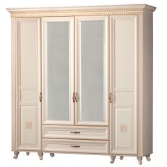 Шкаф для одежды 4-дверный с зеркалом №493 Марлен кремовый белый в Губкинском - gubkinskiy.mebel24.online | фото