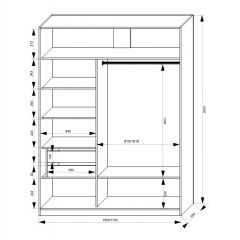 Шкаф-купе 1500 серии NEW CLASSIC K2+K2+B2+PL2(2 ящика+1 штанга+1 полка) профиль «Капучино» в Губкинском - gubkinskiy.mebel24.online | фото 3