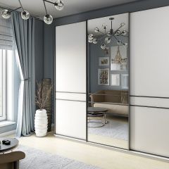 Шкаф-купе 2100 серии SOFT D5+D4+D5+B22+PL3 (по 2 ящика лев/прав+2штанги) профиль «Графит» в Губкинском - gubkinskiy.mebel24.online | фото