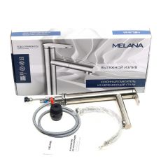 Смеситель д/кухни MELANA-F610303 Stello нерж.сталь, однорычажный, сатин, вытяжной излив в Губкинском - gubkinskiy.mebel24.online | фото 2