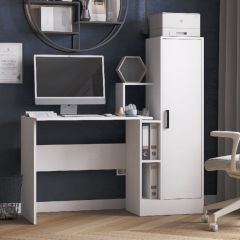 Стол компьютерный СКМ-2 ЛДСП Белый в Губкинском - gubkinskiy.mebel24.online | фото