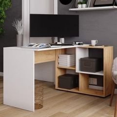 Стол компьютерный угловой СКМУ-4 Белый/Дуб крафт золотой в Губкинском - gubkinskiy.mebel24.online | фото