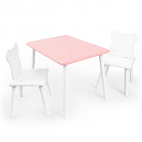 Детский комплект стол и два стула «Мишка» Rolti Baby (розовый/белый, массив березы/мдф) в Губкинском - gubkinskiy.mebel24.online | фото