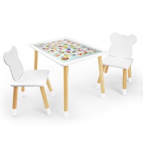 Детский комплект стол и два стула Мишка Rolti Baby с накладкой Алфавит (белая столешница/белое сиденье/береза ножки) в Губкинском - gubkinskiy.mebel24.online | фото