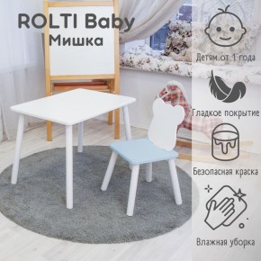Детский комплект стол и стул «Мишка» Rolti Baby  (голубая столешница/голубое сиденье/белые ножки) в Губкинском - gubkinskiy.mebel24.online | фото