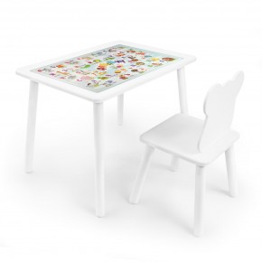 Детский комплект стол и стул Мишка Rolti Baby с накладкой Алфавит (белая столешница/белое сиденье/белые ножки) в Губкинском - gubkinskiy.mebel24.online | фото
