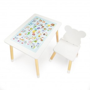 Детский комплект стол и стул Мишка Rolti Baby с накладкой Алфавит (белая столешница/белое сиденье/береза ножки) в Губкинском - gubkinskiy.mebel24.online | фото 2