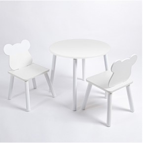 Комплект детский стол КРУГЛЫЙ и два стула МИШКА ROLTI Baby (белая столешница/белое сиденье/белые ножки) в Губкинском - gubkinskiy.mebel24.online | фото 1