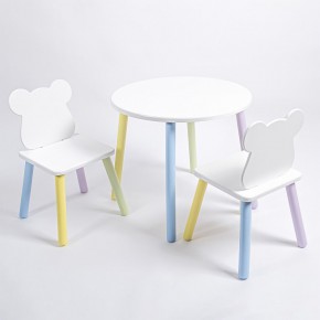 Комплект детский стол КРУГЛЫЙ и два стула МИШКА ROLTI Baby (белая столешница/белое сиденье/цветные ножки) в Губкинском - gubkinskiy.mebel24.online | фото