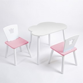 Комплект детский стол ОБЛАЧКО и два стула КОРОНА ROLTI Baby (белая столешница/розовое сиденье/белые ножки) в Губкинском - gubkinskiy.mebel24.online | фото