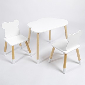 Комплект детский стол ОБЛАЧКО и два стула МИШКА  ROLTI Baby (белая столешница/белое сиденье/береза ножки) в Губкинском - gubkinskiy.mebel24.online | фото