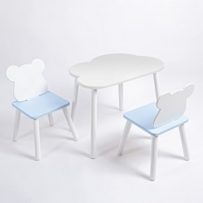 Комплект детский стол ОБЛАЧКО и два стула МИШКА ROLTI Baby (белая столешница/голубое сиденье/белые ножки) в Губкинском - gubkinskiy.mebel24.online | фото