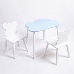 Комплект детский стол ОБЛАЧКО и два стула МИШКА ROLTI Baby (голубая столешница/белое сиденье/белые ножки) в Губкинском - gubkinskiy.mebel24.online | фото