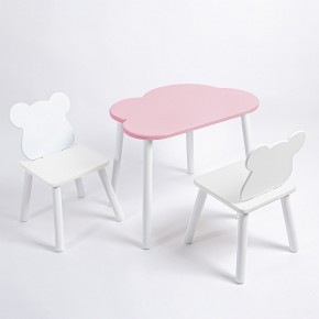 Комплект детский стол ОБЛАЧКО и два стула МИШКА ROLTI Baby (розовый столешница/белое сиденье/белые ножки) в Губкинском - gubkinskiy.mebel24.online | фото