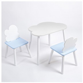 Комплект детский стол ОБЛАЧКО и два стула ОБЛАЧКО ROLTI Baby (белая столешница/голубое сиденье/белые ножки) в Губкинском - gubkinskiy.mebel24.online | фото 1