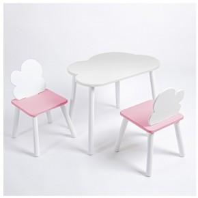 Комплект детский стол ОБЛАЧКО и два стула ОБЛАЧКО ROLTI Baby (белая столешница/розовый сиденье/белые ножки) в Губкинском - gubkinskiy.mebel24.online | фото