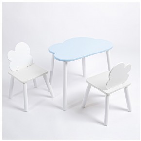 Комплект детский стол ОБЛАЧКО и два стула ОБЛАЧКО ROLTI Baby (голубая столешница/белое сиденье/белые ножки) в Губкинском - gubkinskiy.mebel24.online | фото 1