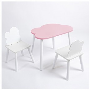 Комплект детский стол ОБЛАЧКО и два стула ОБЛАЧКО ROLTI Baby (розовая столешница/белое сиденье/белые ножки) в Губкинском - gubkinskiy.mebel24.online | фото