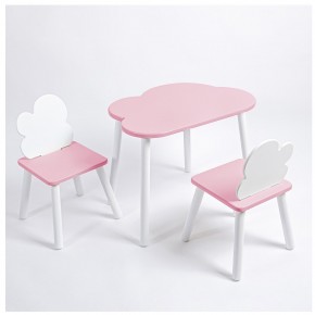 Комплект детский стол ОБЛАЧКО и два стула ОБЛАЧКО ROLTI Baby (розовая столешница/розовое сиденье/белые ножки) в Губкинском - gubkinskiy.mebel24.online | фото