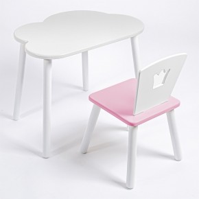 Комплект детский стол ОБЛАЧКО и стул КОРОНА ROLTI Baby (белая столешница/розовое сиденье/белые ножки) в Губкинском - gubkinskiy.mebel24.online | фото