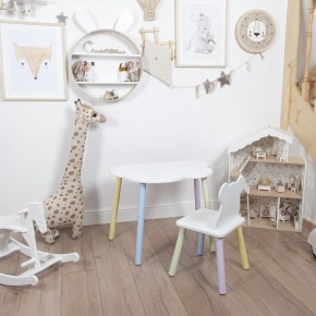 Комплект детский стол ОБЛАЧКО и стул МИШКА ROLTI Baby (белая столешница/белое сиденье/цветные ножки) в Губкинском - gubkinskiy.mebel24.online | фото