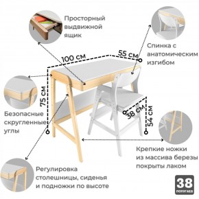 Комплект растущий стол и стул 38 попугаев «Вуди» (Белый, Без покрытия) в Губкинском - gubkinskiy.mebel24.online | фото