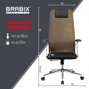 Кресло BRABIX PREMIUM "Ultimate EX-801" хром, плотная двойная сетка Х2, черное/коричневое, 532920 в Губкинском - gubkinskiy.mebel24.online | фото 6