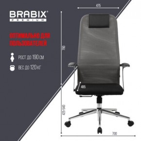 Кресло офисное BRABIX PREMIUM "Ultimate EX-801" хром, плотная двойная сетка Х2, черное/серое, 532918 в Губкинском - gubkinskiy.mebel24.online | фото 5