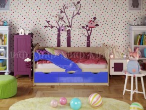 Кровать Дельфин-1 800*1600 (Синий металлик/дуб крафт белый) в Губкинском - gubkinskiy.mebel24.online | фото