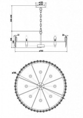 Подвесной светильник Maytoni Puntes MOD043PL-08G в Губкинском - gubkinskiy.mebel24.online | фото 4