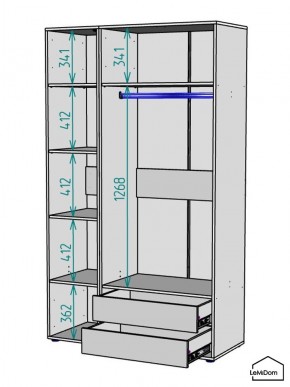 Шкаф Linnea MHR-3PO-2 2050х1200х510 (Белый-М 11.1.1) в Губкинском - gubkinskiy.mebel24.online | фото 3
