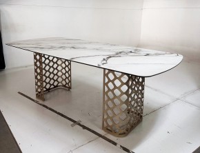 Стол CHIAVARI 220 KL-188 Контрастный мрамор матовый, итальянская керамика / Шампань, ®DISAUR в Губкинском - gubkinskiy.mebel24.online | фото 6