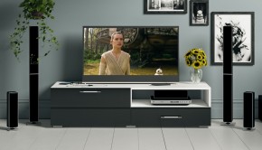 Тумба под ТВ Ларго 1,4, цвет корпус белый/фасады МДФ чёрный глянец, ШхГхВ 140х46х35 см., НЕ универсальная сборка в Губкинском - gubkinskiy.mebel24.online | фото 12